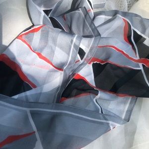 Renoir Scarf Art Deco Triangle Pattern Black Grays and Red Sheer Lightweight